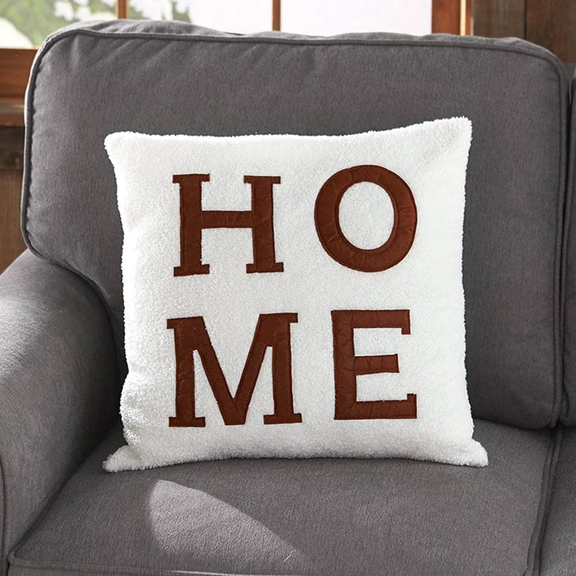 Faux Shearling Decorative Pillow with Sentiment