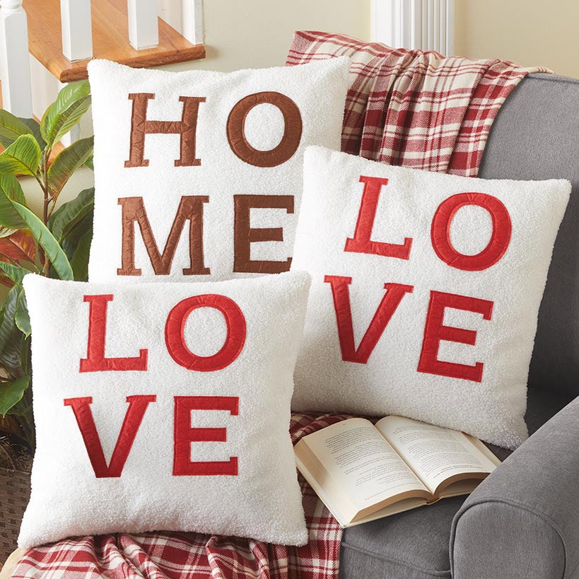 Faux Shearling Decorative Pillow with Sentiment