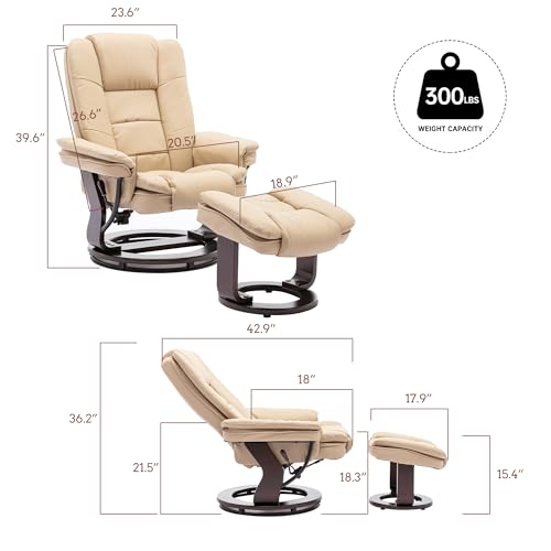 Beige Leather Swivel Recliner Chair with Ottoman L797257