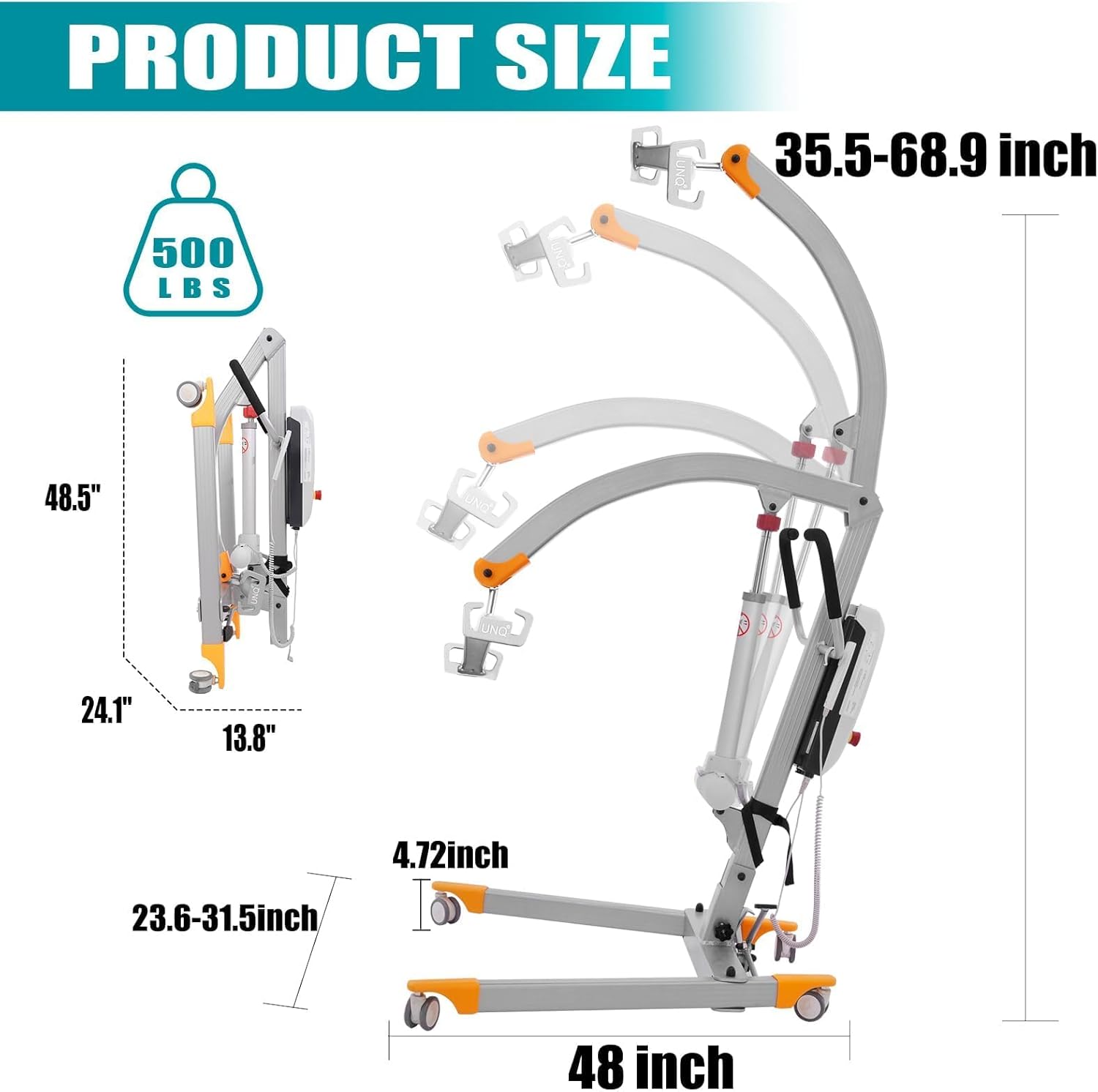 Electric Patient Lift - Aluminum Folding Electric Hoyer-Lift with 500lbs Electric Body Transfer Lifter with MOTECK Motor D402