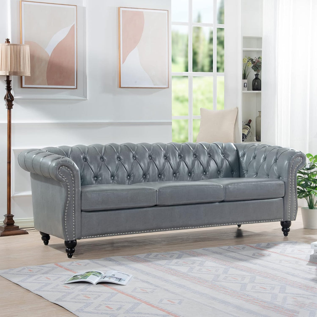 3-Seater PU Leather Chesterfield Sofa with Button Tufted F558528