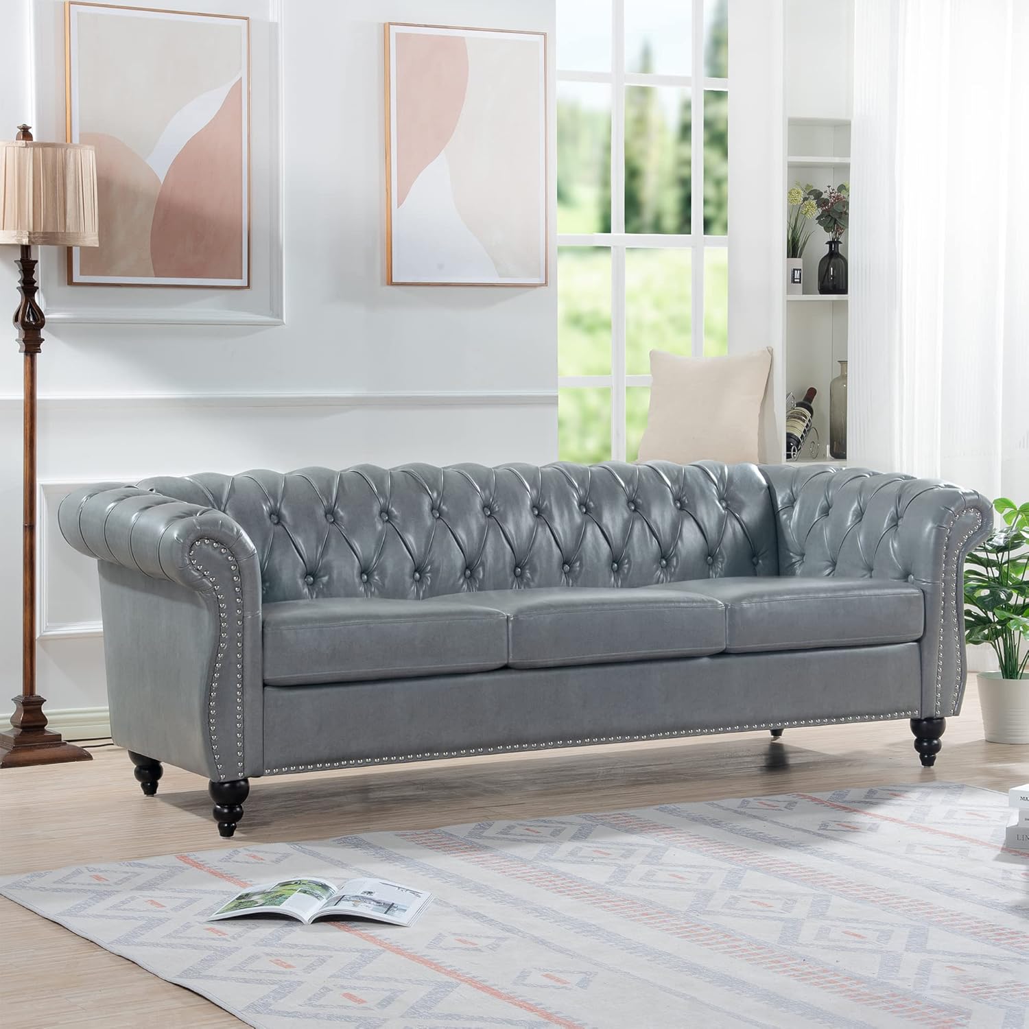 3-Seater PU Leather Chesterfield Sofa with Button Tufted F558528