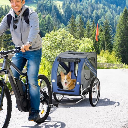 Dog Bike Trailer Pet Cart Bicycle Wagon Cargo Carrier with 3 Entrances Large Wheels Mesh Screen N715009