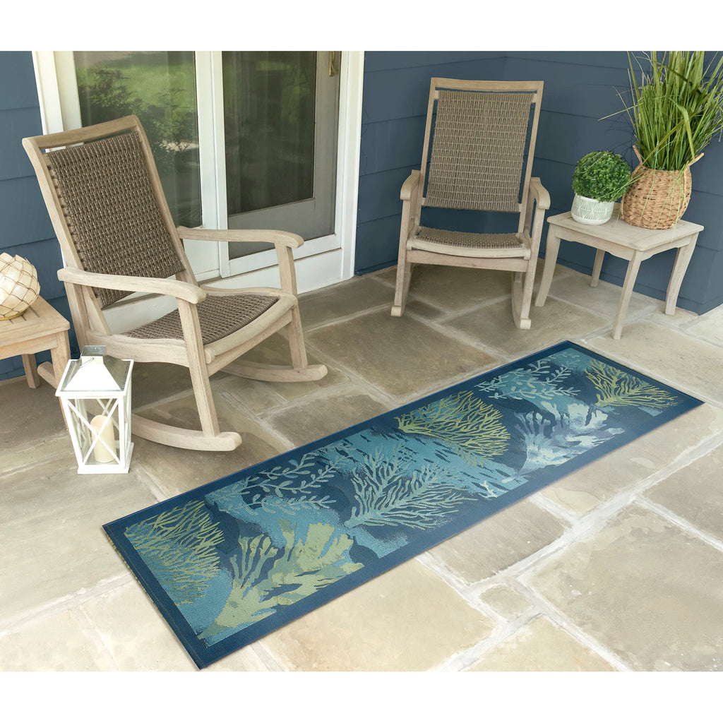 Marina Coral Garden Lapis Indoor Outdoor Area Rug