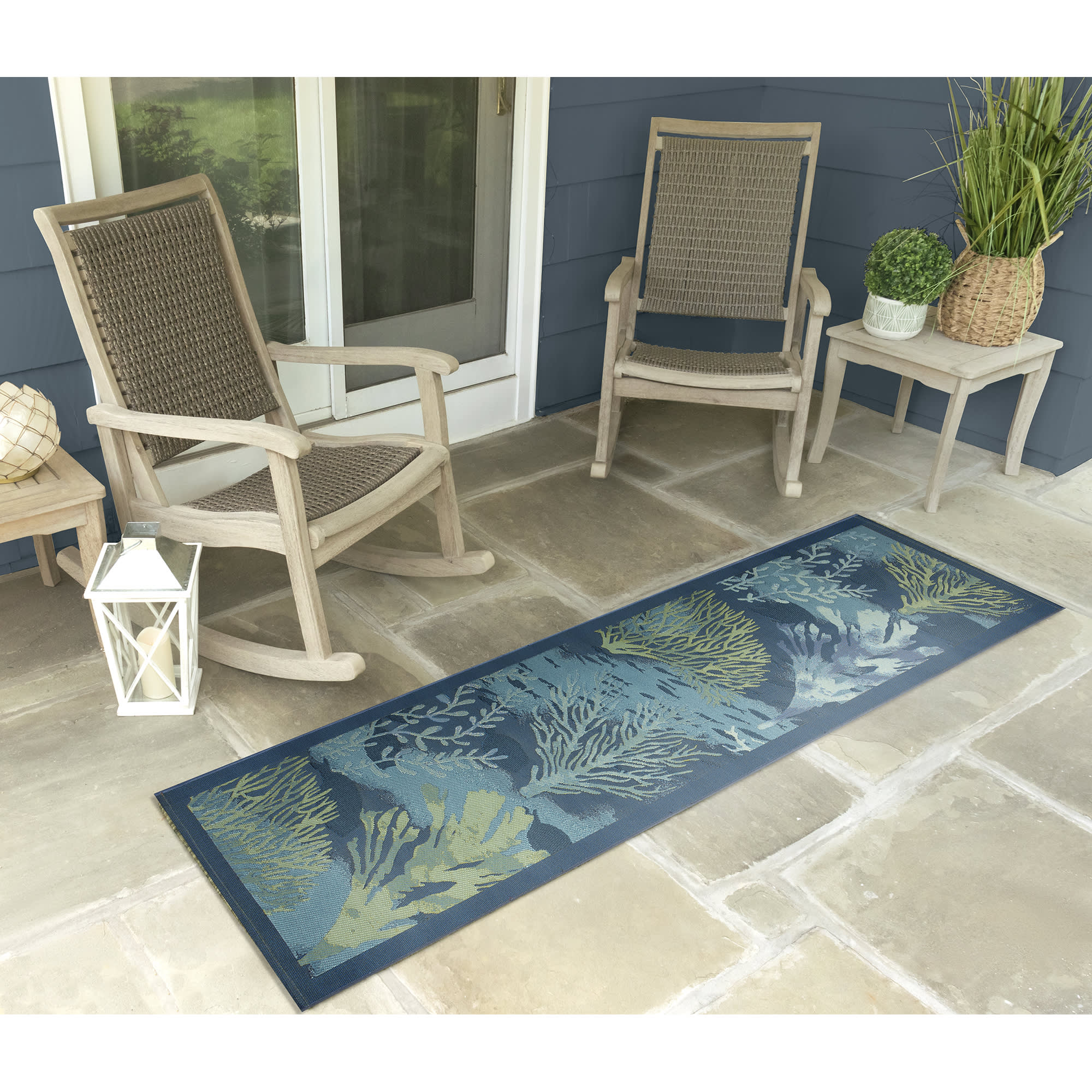 Marina Coral Garden Lapis Indoor Outdoor Area Rug