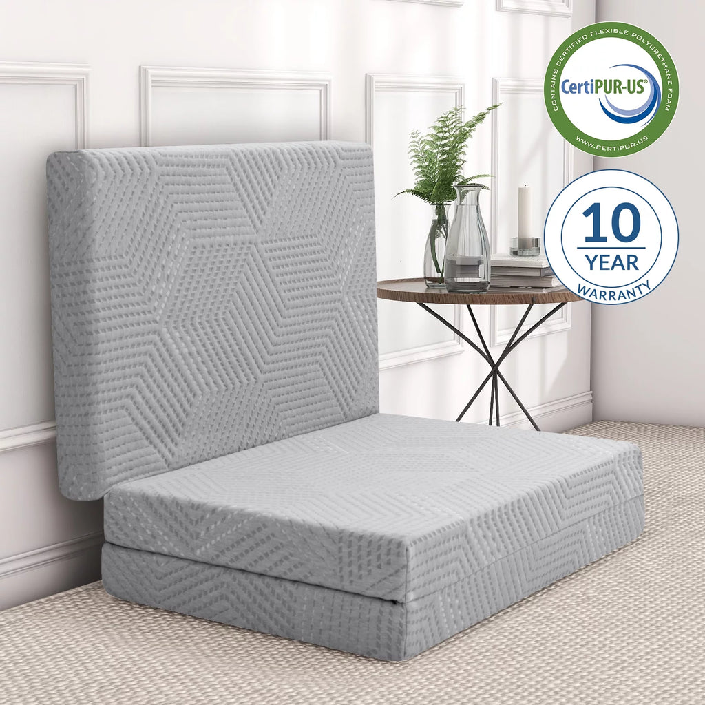 Gray Tri Fold Gel Memory Foam Mattress with Washable Cover J77316
