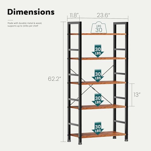 5 Tier Rustic Brown Book Shelf H3769