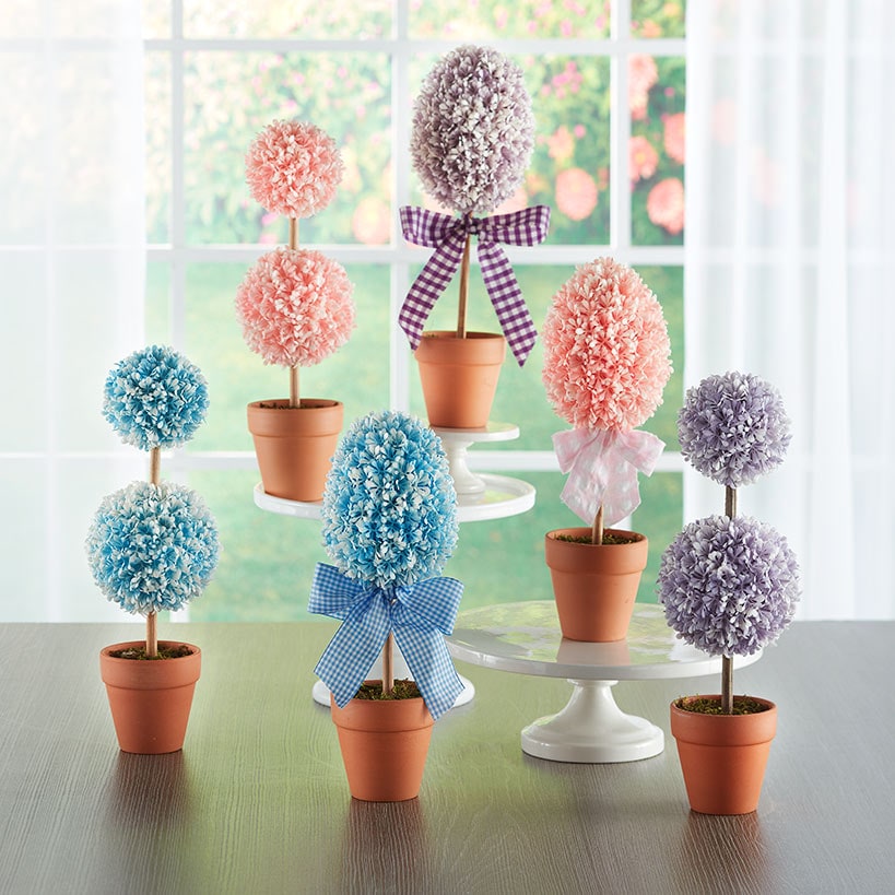 Colorful Faux Boxwood Collection Potted Topiaries