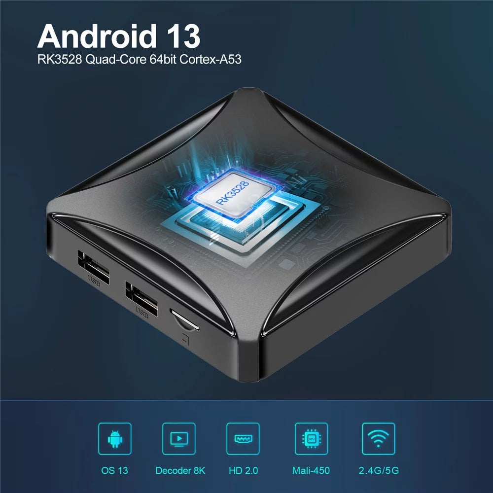 Android 13.0 TV Box 4GB RAM 64GB ROM Quad-Core 8K HDR10+ Ultra HD C20918