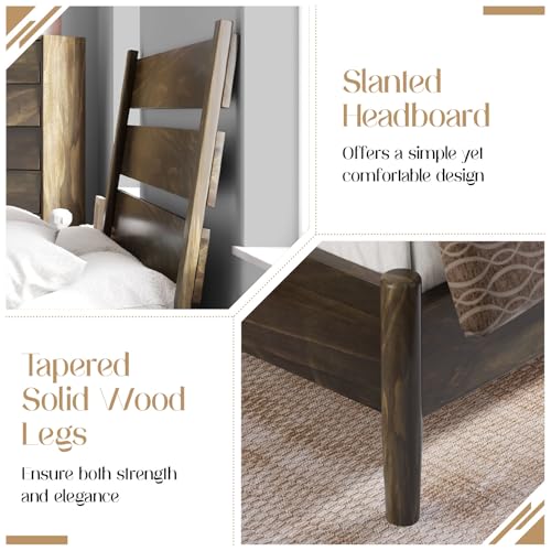 Dark Brown Solid Wood King Bed Frame with Slatted Headboard Z1678