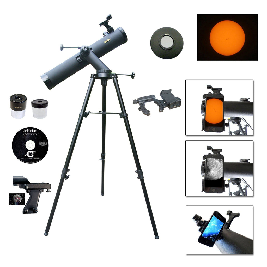 800mm x 80mm Astronomical Reflector Telescope with Smartphone Adapter and Solar Filter T309