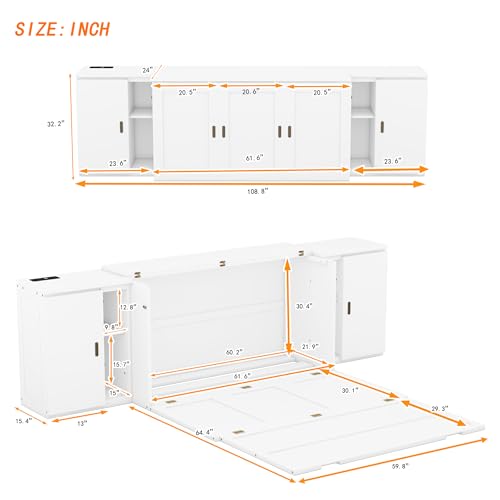 Queen Size Solid Wood Murphy Bed with USB Ports O411375