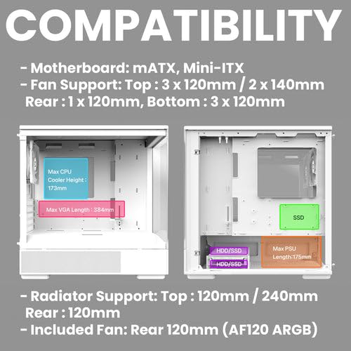White Micro ATX PC Case with Tempered Glass Panel S1045