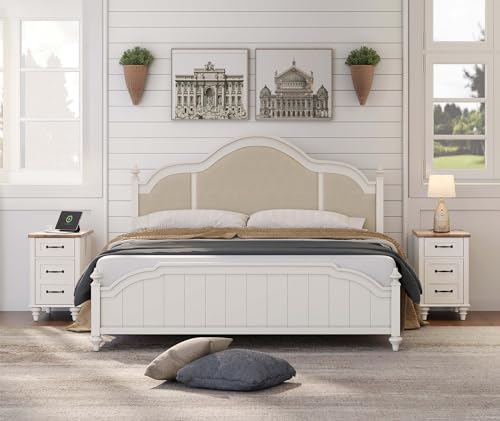 White/Oak 2 Pack End Table with Charging Station and Drawer B14623