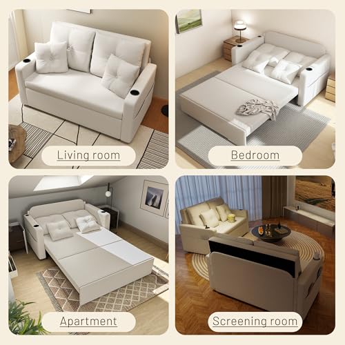 56 Inch Convertible Sleeper Sofa Bed with Cup Holders, Grey I2809