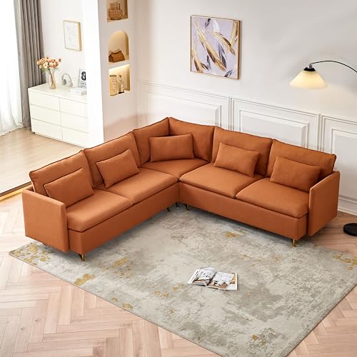 Beige L Shaped Sectional Sofa with 5 Waist Pillows B95015