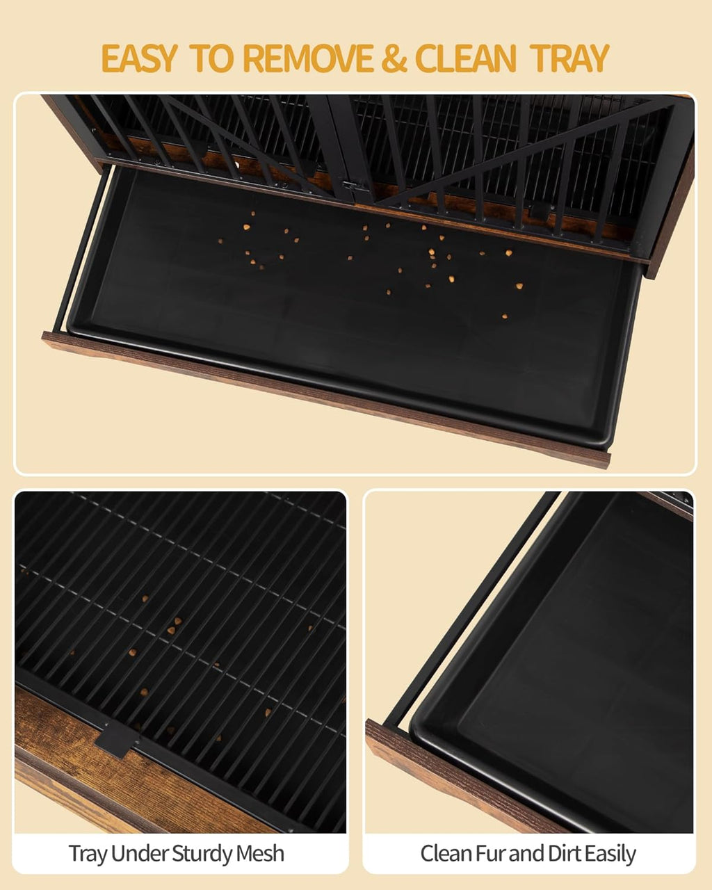 Brown Wood Dog Crate Furniture with Divider N94218