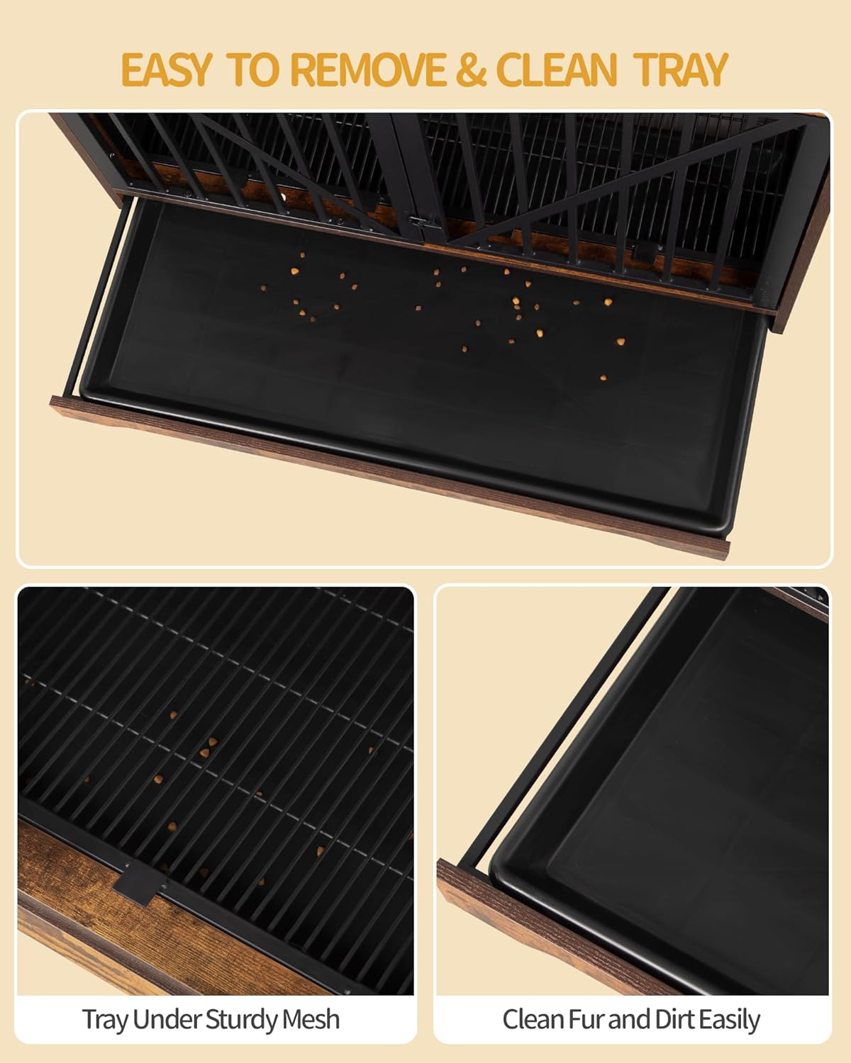 Brown Wood Dog Crate Furniture with Divider N94218