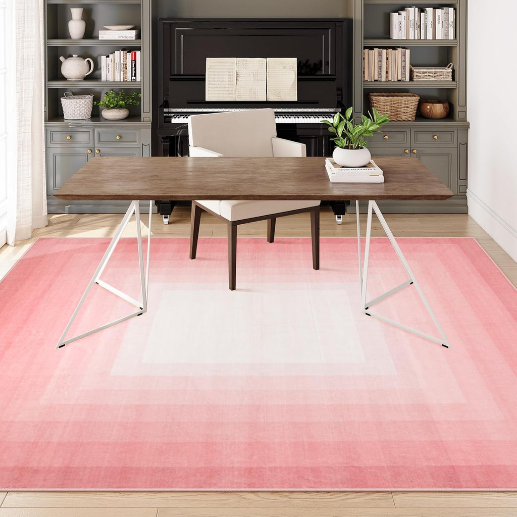 Pink Washable 8x10 Non Slip Area Rug H4245