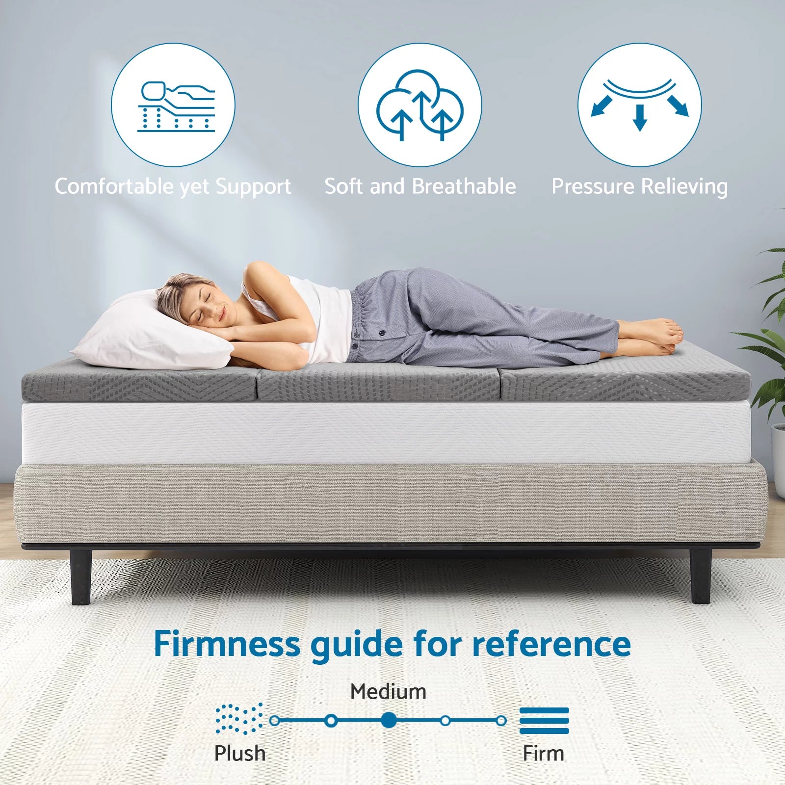 Gray Tri Fold Gel Memory Foam Mattress with Washable Cover J77316