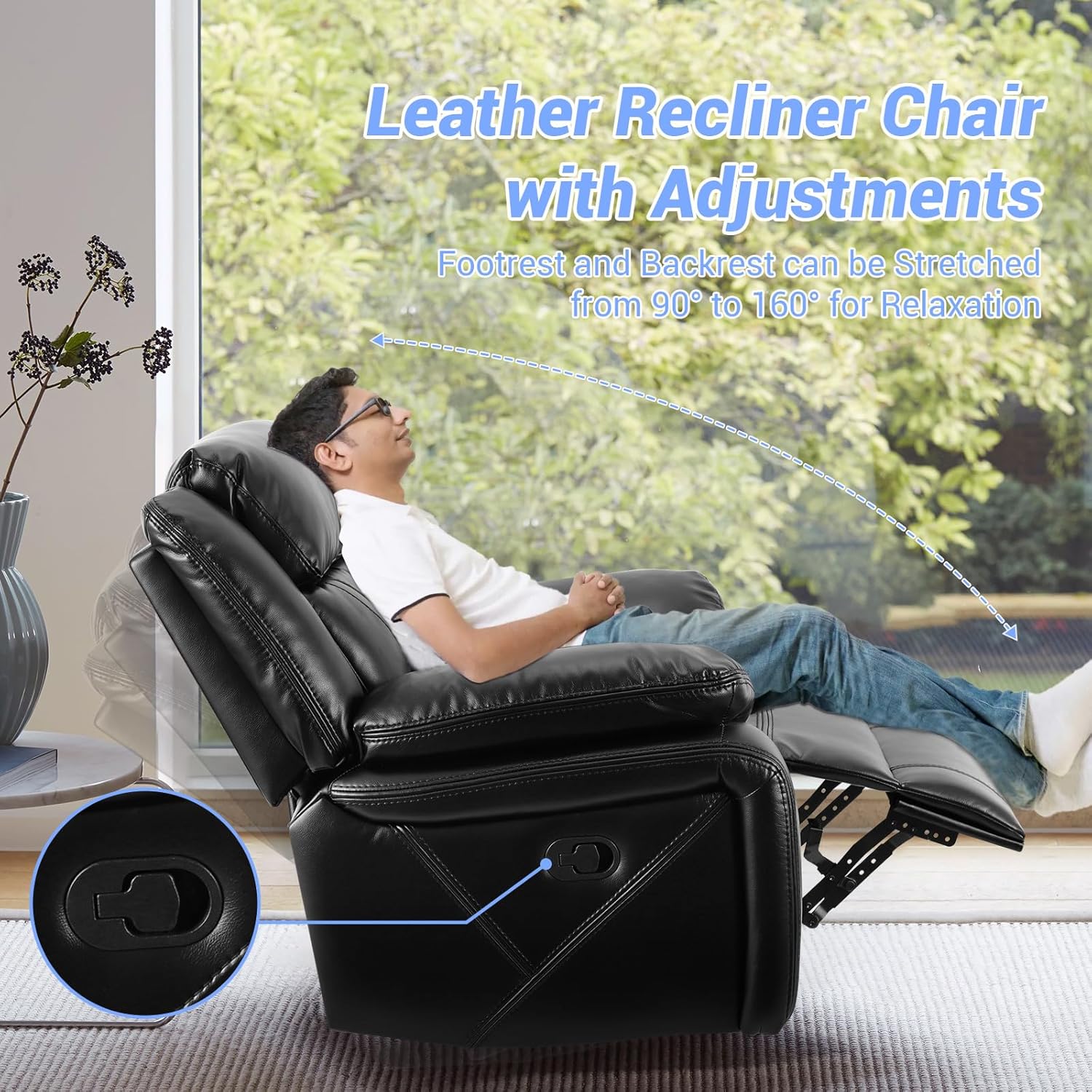 Black PU Faux Manual Swivel Rocker Recliner Chair Z47759