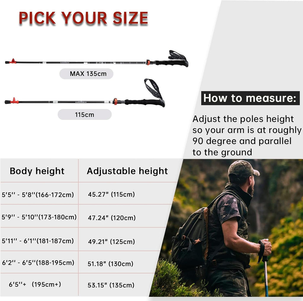 Carbon Fiber Trekking Poles Collapsible Walking Sticks Hiking Folding Poles Quick Lock 2pc B95083