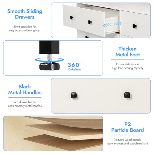 6 Drawer White Wood Dresser with Charging Station Y69934