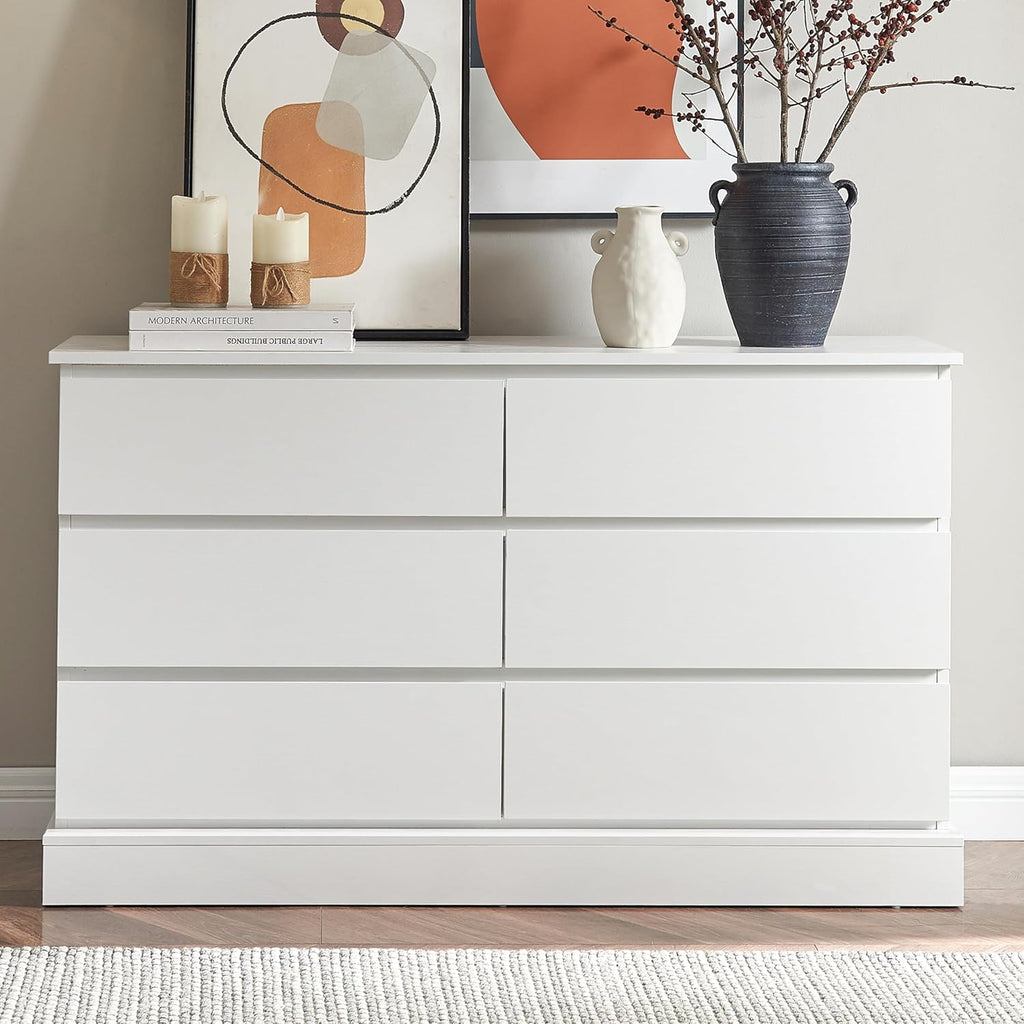 White 6 Drawer Wood Dresser P9548