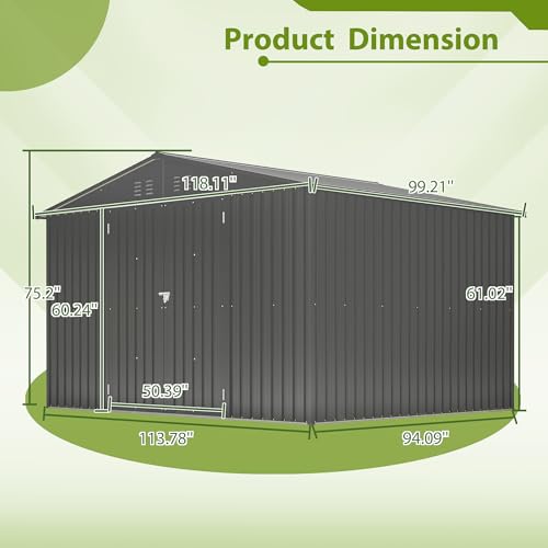 10X8 FT Metal Outdoor Storage Shed with Floor and Lockable Doors, Black Q115970