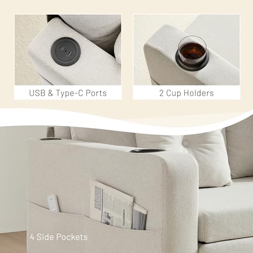 56 Inch Convertible Sleeper Sofa Bed with Cup Holders, Grey I2809