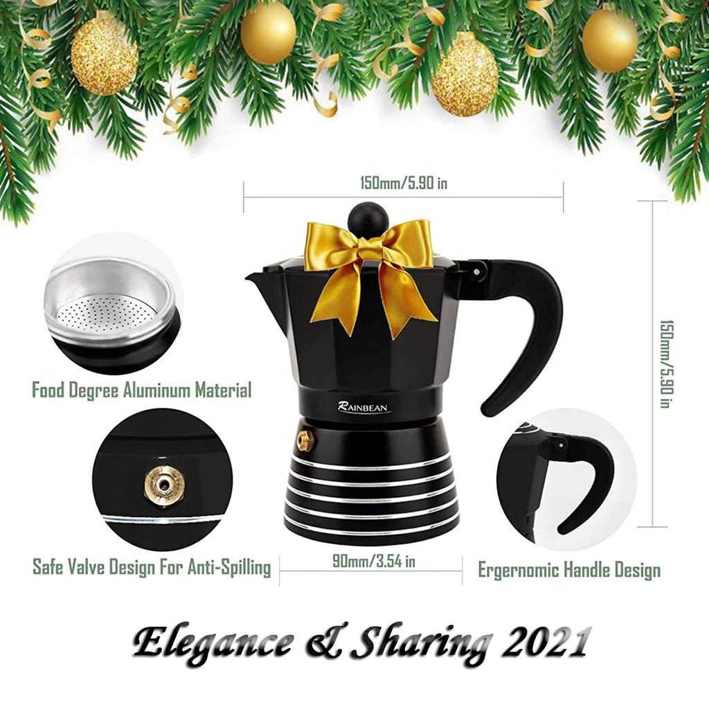 3 Cup Aluminum Stovetop Espresso Maker Moka Pot (Black) H518975
