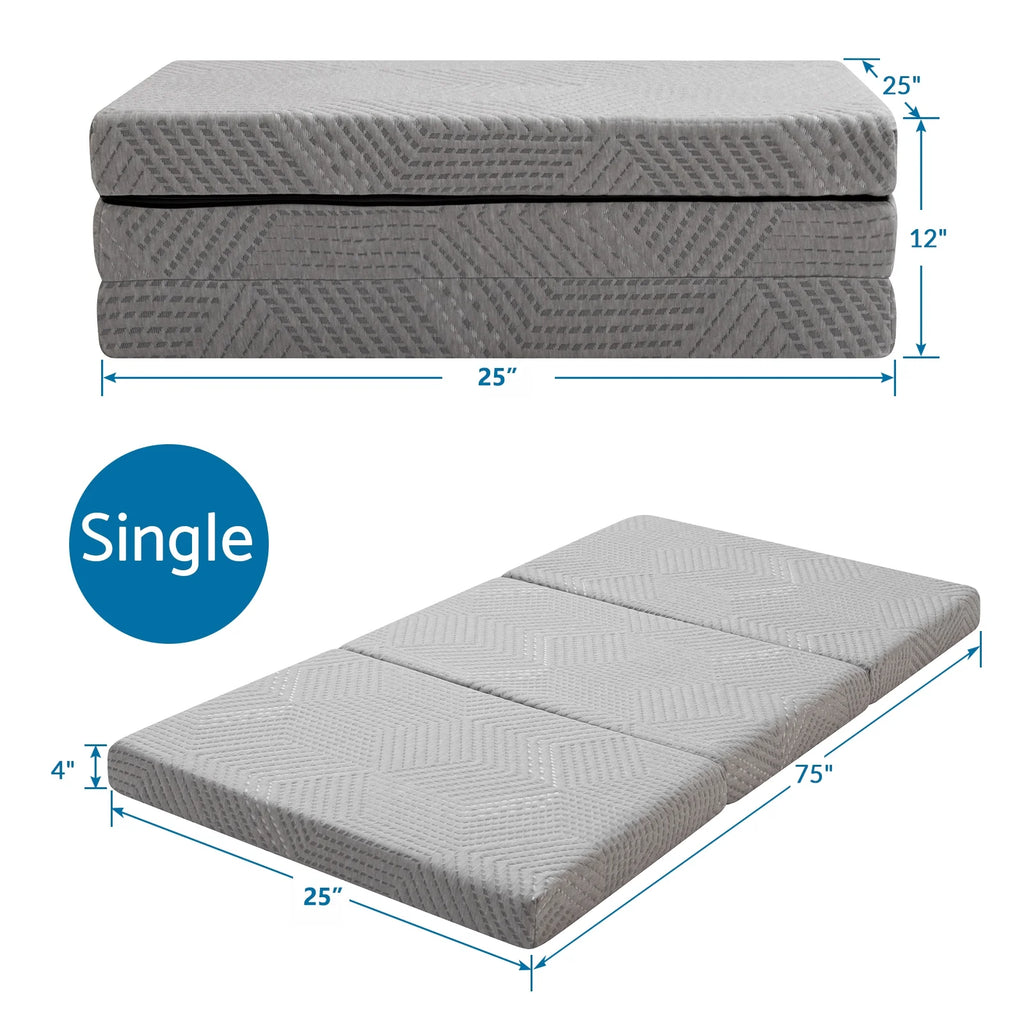 Gray Tri Fold Gel Memory Foam Mattress with Washable Cover J77316