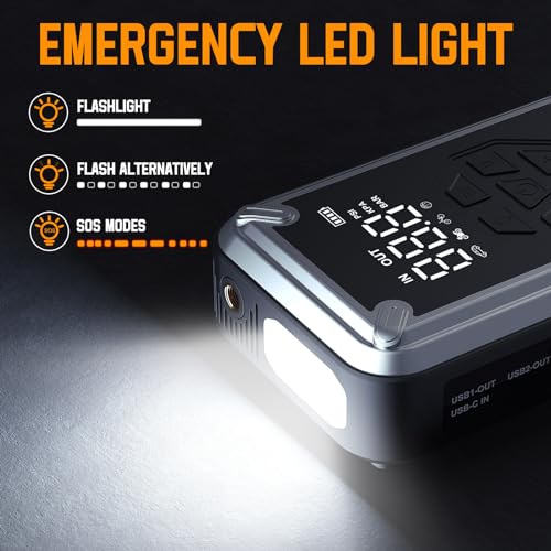 3000A Car Jump Starter with Tire Inflator, 150PSI Portable Air Compressor W9699
