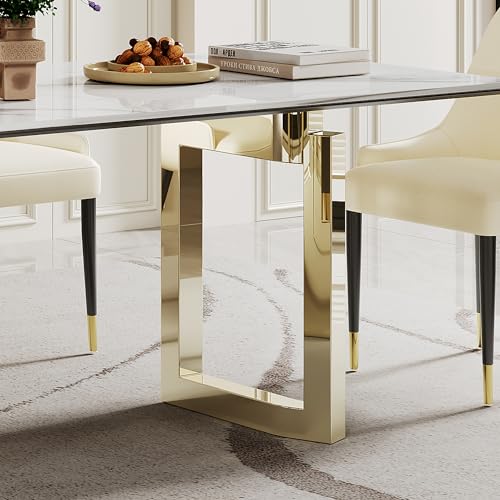 63 inch Clear Rectangular Glass Dining Table with Gold Metal Legs P229