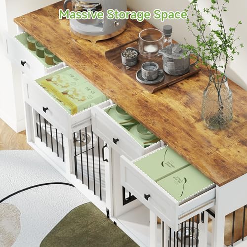 White Wooden Dog Crate Furniture with 2 Drawers R2964