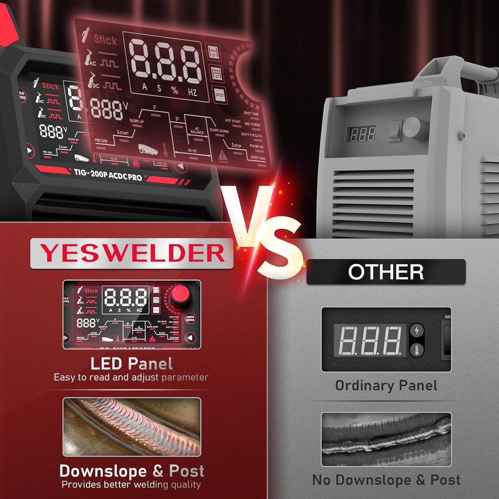 200A AC/DC Pulse Digital Inverter TIG/STICK Welder with 71Pcs TIG Torch Gas Lens H236807