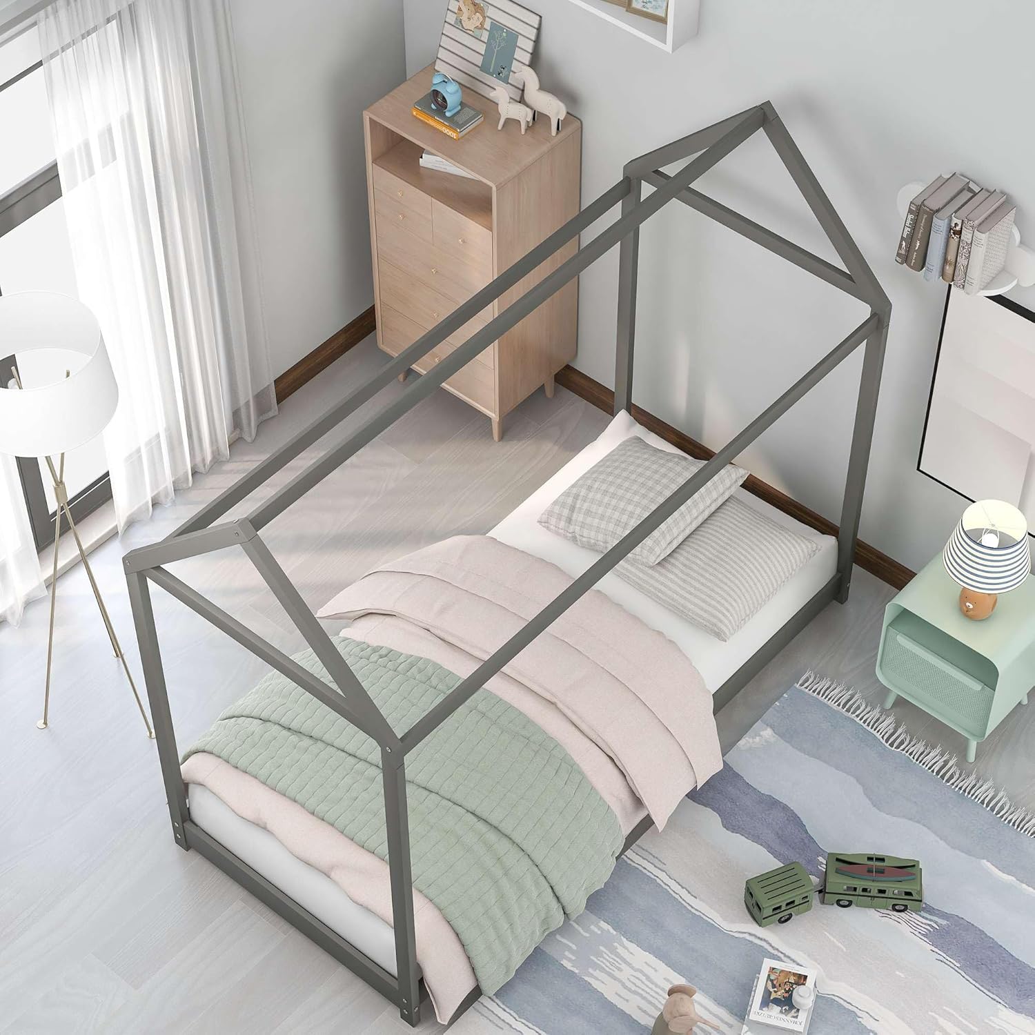 Gray Twin Size Wooden House Bed B85289