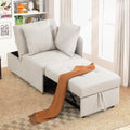 Beige 3-Seat Linen Fabric Convertible Sofa Bed with 2 Throw Pillows C38437