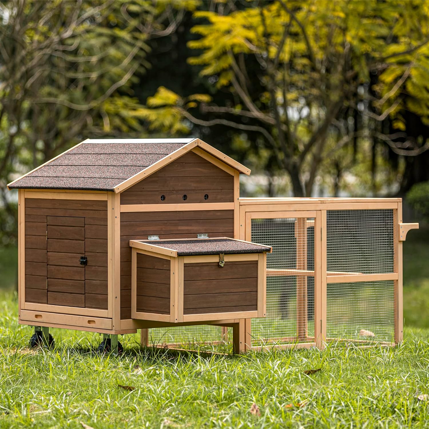 Large Chicken Coop Tractor Hen House Outdoor Waterproof Poultry Cage with Nesting Box Wheels W427