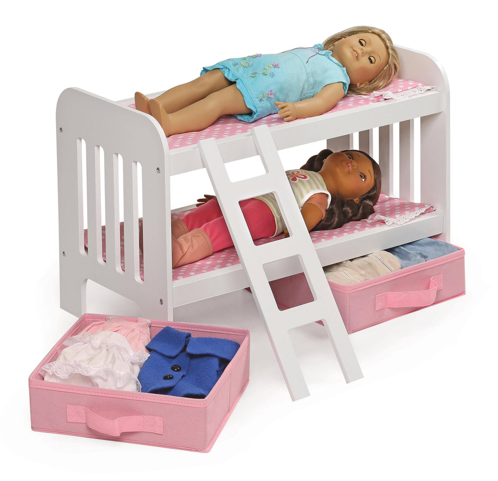 Doll Bunk Bed with Ladder and Two Storage Baskets - Pink L375189