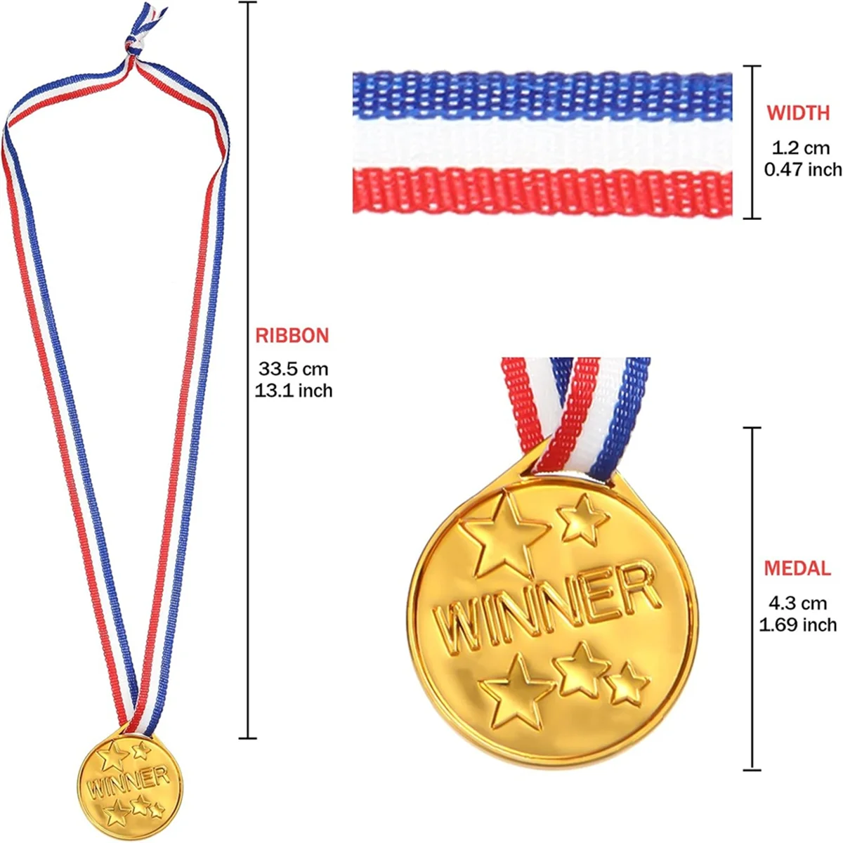 30 Pack Gold Plastic Award Medals K432508