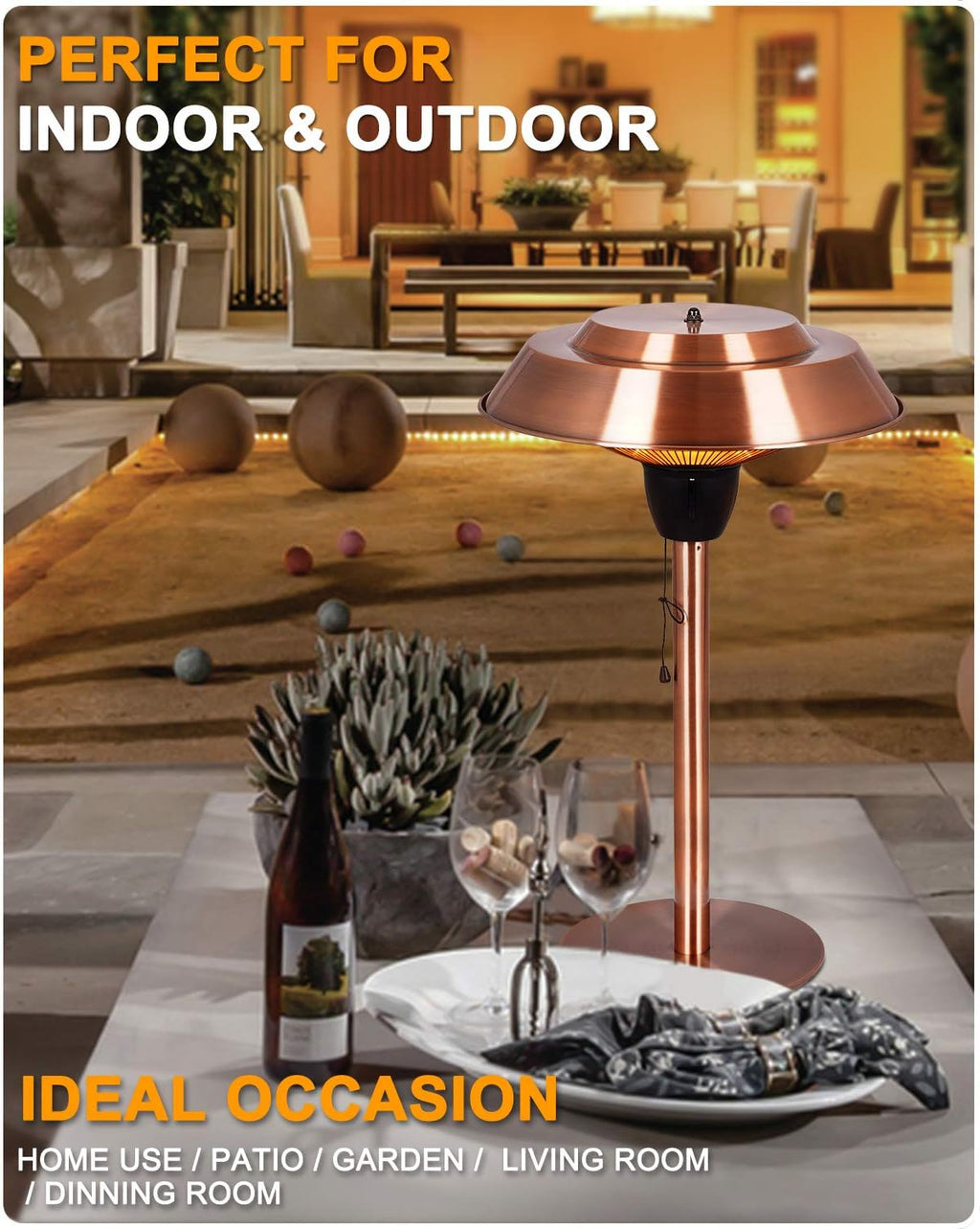 1500W Infrared Electric Patio Heater with Brush Copper Finished O83581