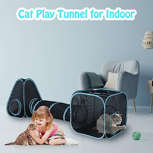 4 in 1 Outdoor Cat Tent with Tunnel, Total Length 9.45FT O4366