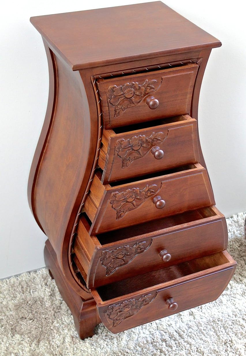 Hand Carved Wood 5-Drawer Chest D680