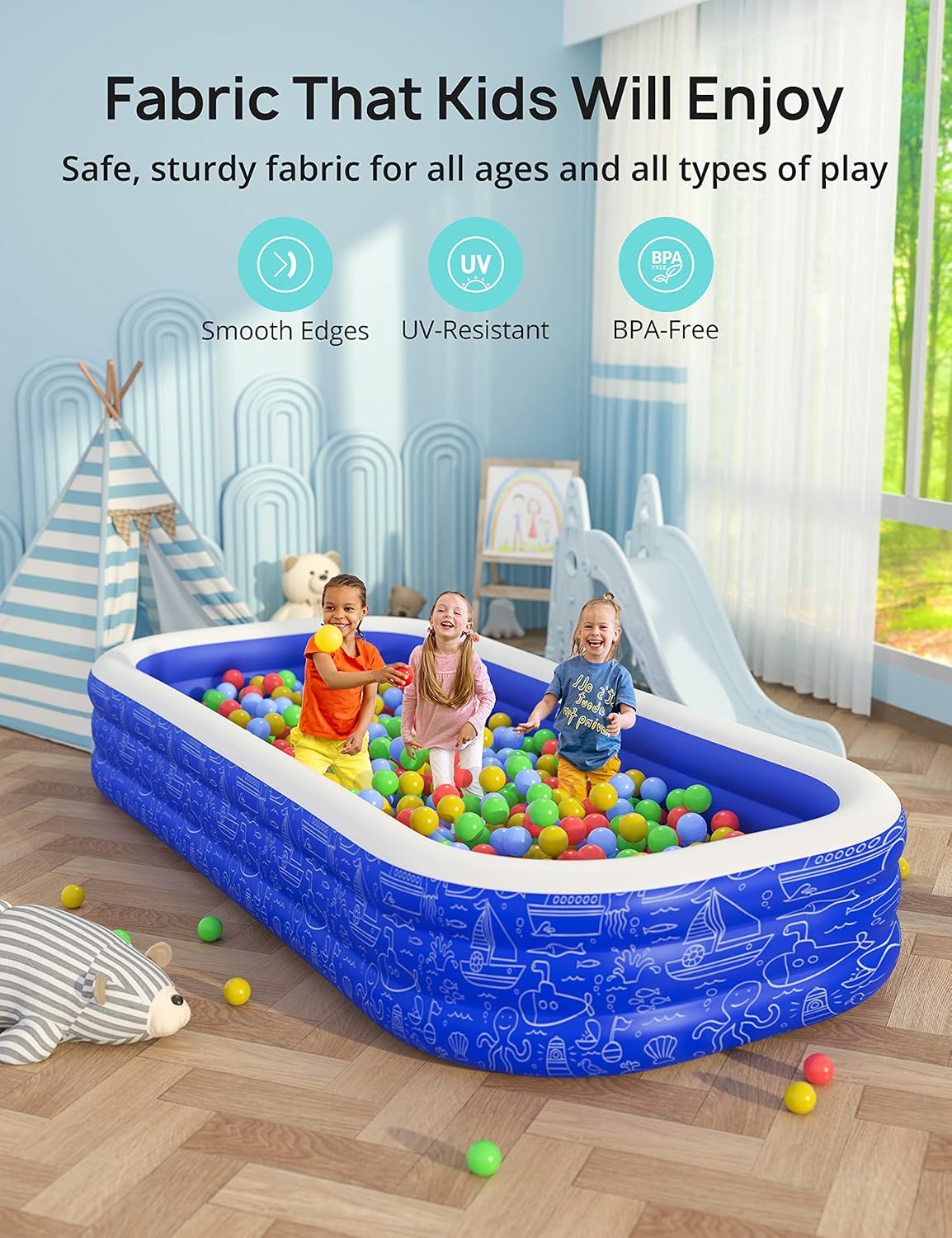 Blue Inflatable Pool with Canopy, 150” x 70” x 20” E772752