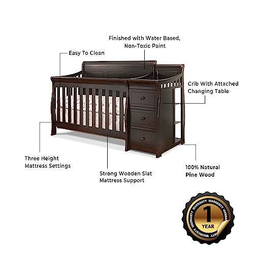 White Convertible Crib and Changer with Solid Panel Back Wooden Baby Bed Toddler Full-Size Nursery S112