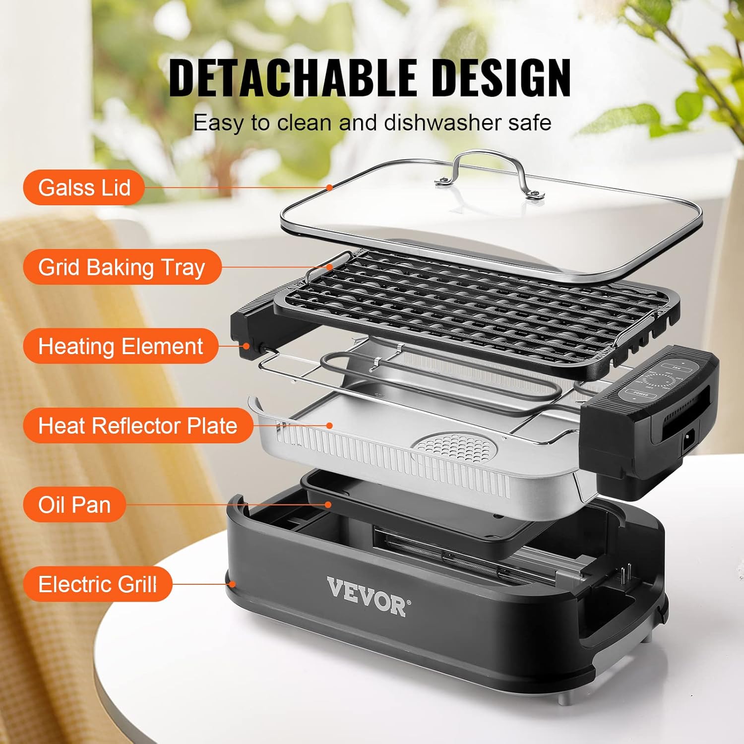 110 sq.in 1500W Electric Non-Stick Smokeless Indoor Grill Z108