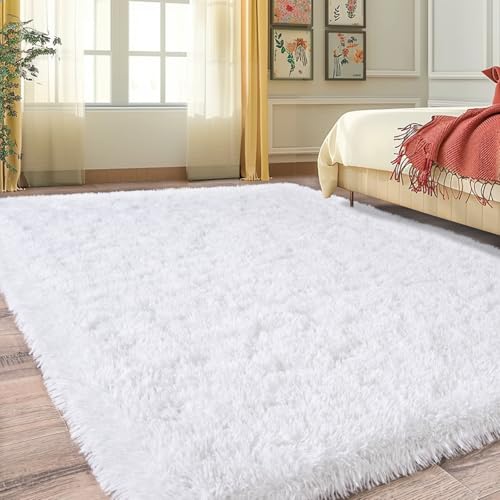 White 4x6 Feet Shaggy Area Rug V2964