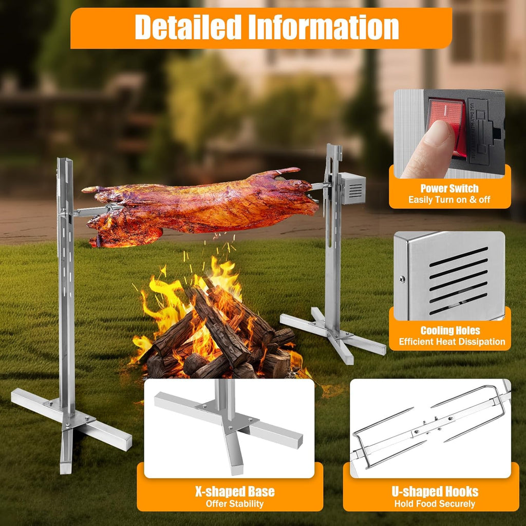 53" Electric Rotisserie Grill with Adjustable Height Stainless Steel J78122