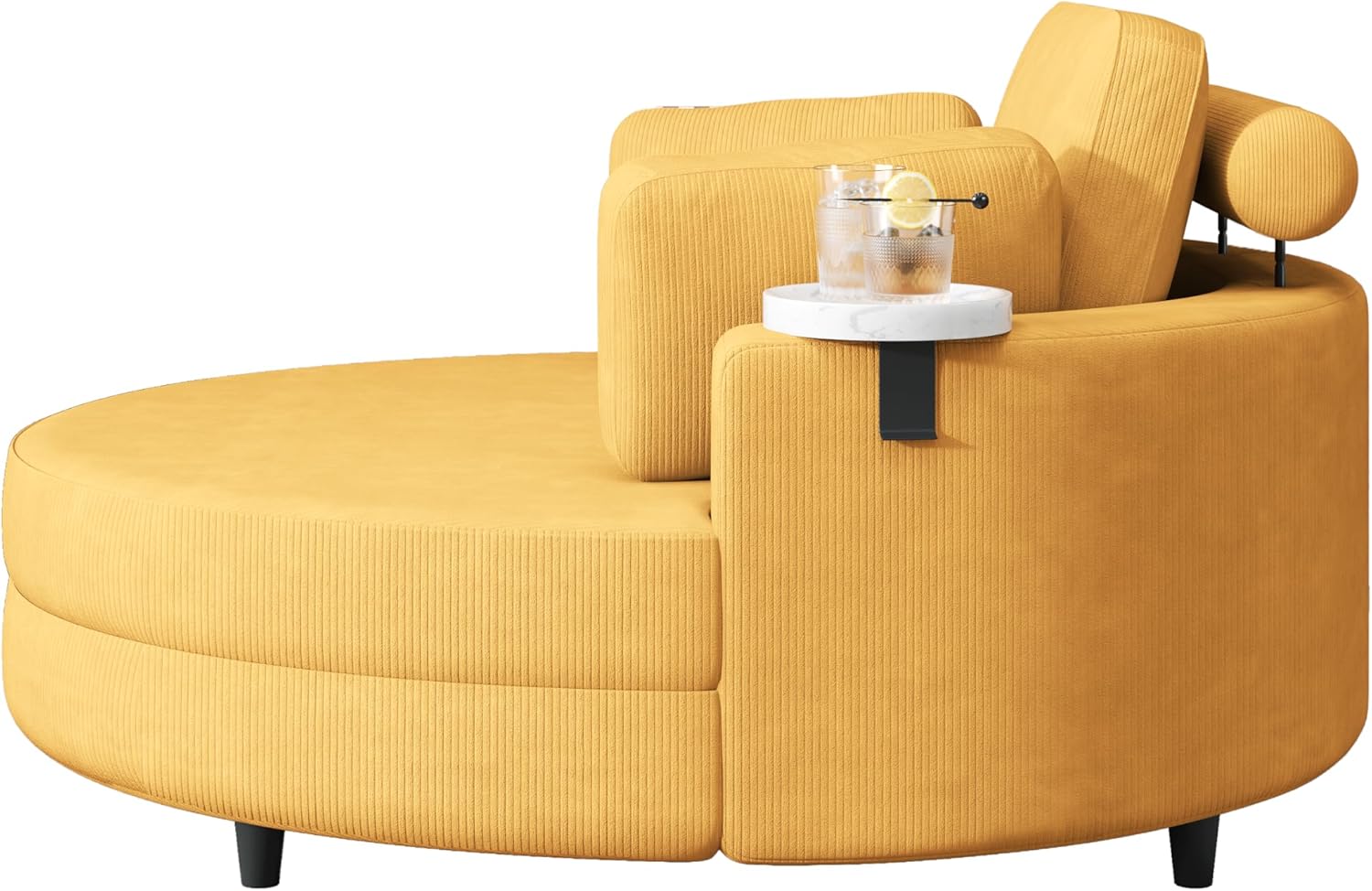 Oversized Corduroy Barrel Armchair with Adjustable Headrest, 4 Pillows, Storage Ottoman & Removable Tray V820634